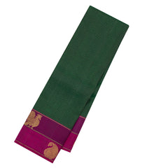 Dark Green Handloom Kanchipuram Silk Saree With Stripes-KA14417