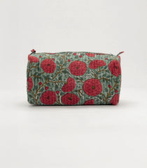 Sage Green Cotton Bagru Printed Toiletry Bag With Zipper-ACS1088