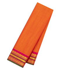 Orange Handloom Gadwal Silk Cotton Saree With Stripes & Contrast Border -GA0466