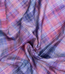 Lavender Printed Synthetic Dupion Saree With Checks & Contrast Border-BL6050