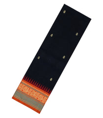 Black Handloom Korvai Kanchi Cotton Saree With Contrast Temple Border-KC1587