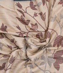 Taupe Printed Synthetics Dola with Zari Stripes & Contrast Border-BL5217