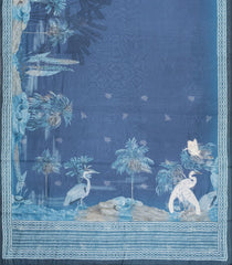 Navy Blue Printed Art Dupion Saree With Floral Motifs-BL6146
