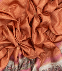 Peach Woven Art Tussar Silk Saree With Checks & Floral Motifs-BL3911