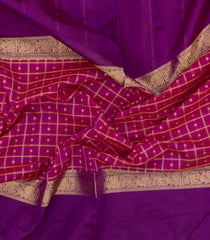 Magenta Handloom Muppagam Silk Cotton Saree With Checks-SC4346