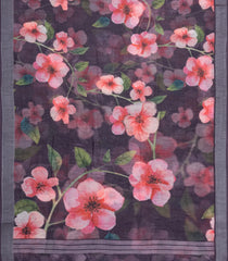 Black Printed Synthetic Linen Saree With Floral Motifs-SY0190