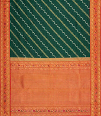Bottle Green Handloom Korvai Kanchipuram Silk Saree With Floral Motifs-KA15454