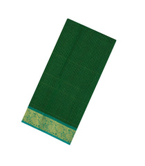 Dark Green Handloom Silk Cotton Saree With Zari Checks & Buttas-SC4502