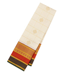 Off White Handloom Korvai Kanchipuram Silk Saree With Checks & Buttas-KA14872