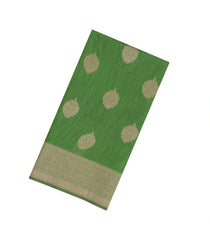 Green Woven Art Linen Saree With Zari Border-BL5632
