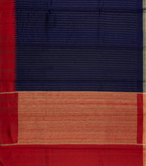 Midnight Blue Woven Dupion Silk Saree With Dotted Stripes-DS0633