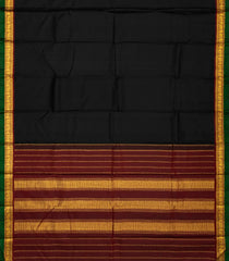 Black Handloom Kanchipuram Silk Saree With Contrast Border