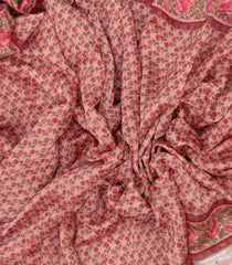 Light Peach Handloom Chanderi Cotton Saree With Printed Floral Motifs-CC1256