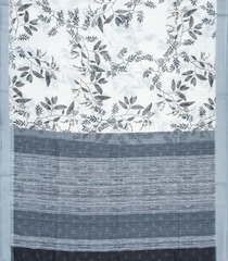 White Woven Synthetic Linen Saree With Printed Floral Motifs-BL3704