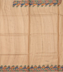 Black Handloom Tussar Silk Saree With Printed Floral Motifs & Madhubani Pallu-TU2806