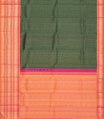 Bottle Green Handloom Korvai Kanchipuram Silk Saree With Zari Stripes-KA12753
