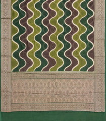 Olive & Sage Green  Printed Chanderi Cotton Saree With Zari Border-CC1474