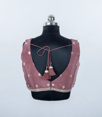 Dusty Pink Embroidered Blended Raw Silk Readymade Sleeveless Blouse RB5198