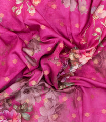 Hot Pink Printed Synthetic Tussar With Contrast Zari Border-SY0283