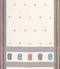 Off White Handloom Bengal Cotton Saree With Kamalam Buttas-BG1665