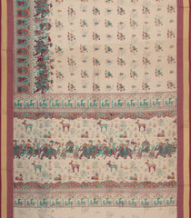 Beige Printed Blended Cotton Saree With Wedding Motifs-BL6251