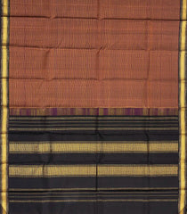 Brown Handloom Kanchipuram Silk Saree With Stripes