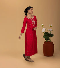 Red Embroidered Festive Kurta-KR0845