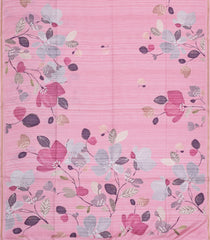 BubbleGum Pink Printed Synthetic Tussar Silk Saree With Floral Motifs-SY0175