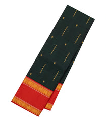 Bottle Green Handloom Korvai Kanchipuram Silk Saree With Red Border-KA14517