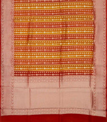 Mustard & Red Handloom Banarasi Organza Silk Saree With Floral Motifs-BE1674
