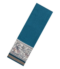 Cyan Printed Chanderi Cotton Saree With Zari Border-BL5474