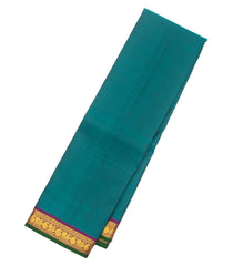 Cyan Handloom Kanchipuram Silk Saree With Contrast Zari Border