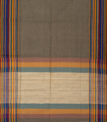 Dark Grey Handloom Bengal Cotton Saree With Stripes & Contrast Border-BG1174