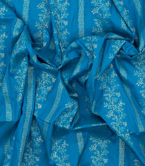 Sky Blue Woven Synthetic Dupion Saree With Floral Vine Motifs-BL5019