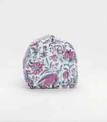 White Cotton Bagru Printed Toiletry Bag With Zipper-ACS1090