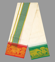 Cream 10 x 6 Cotton Dhoti with Animal Border