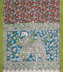 Crimson Printed Kalamkari Cotton Saree With Zari Border-KAL1210