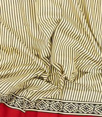 Cream Printed Jaipur Cotton Saree With Printed Red Border-JC1921