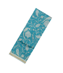 Sky Blue Printed Chanderi Cotton Saree With Floral Motifs-CC1741