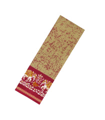 Beige Printed Synthetic Dupion Saree With Contrast Border-SY0275