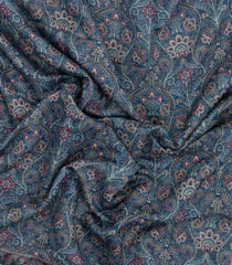 Steel Blue Woven Art Chanderi Saree With Printed Paisley Motifs