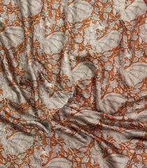 Rust Printed Chanderi Cotton Saree With Zari Border-CC1462