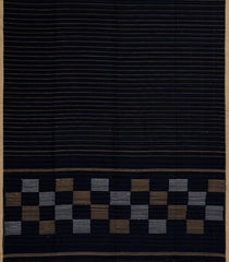 Black Handloom Bengal Cotton Saree With Dotted Stripes-BG1706