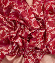 Red Handloom Organza Satin Soft Silk Saree With Floral Vine Motifs-SO4080