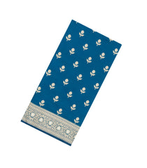 Blue Woven Blended Satin Saree With Floral Zari Buttas-BL6007
