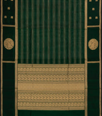 Bottle Green Handloom Silk Cotton Saree With Stripes-SC4107