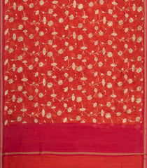 Red Printed Chanderi Cotton Saree With Floral Motifs-CC1722