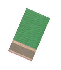 Light Green Handloom Silk Cotton Saree With Stripes & Contrast Border-SC3986