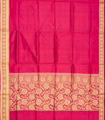 Pink woven Plain Banarasi Silk Saree With Floral Motifs In Border