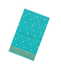 Turquoise Printed Synthetic Dola Silk Saree With Zari Stripes & Border-SY0393